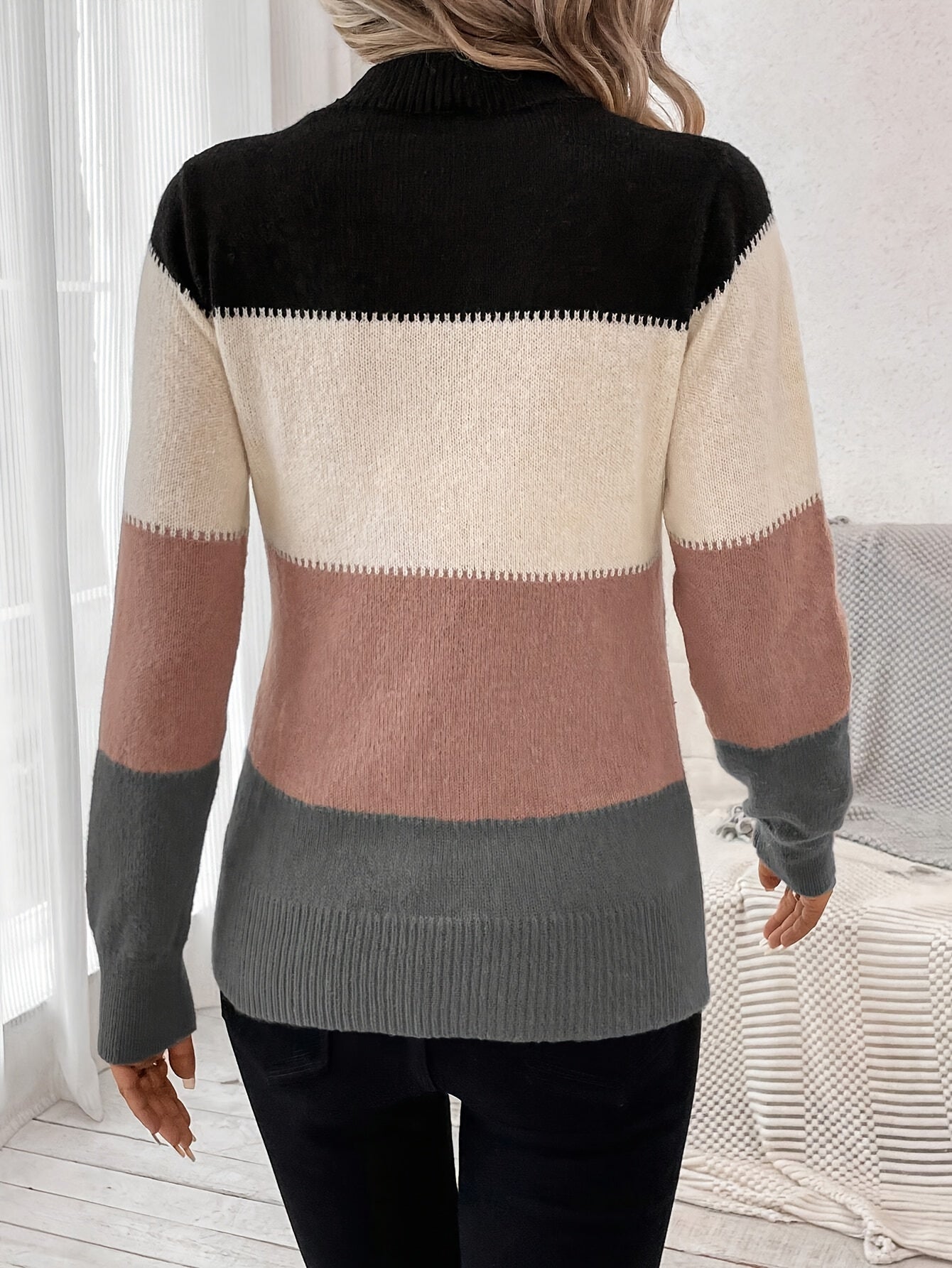 Pullover en tricot à blocs de couleurs