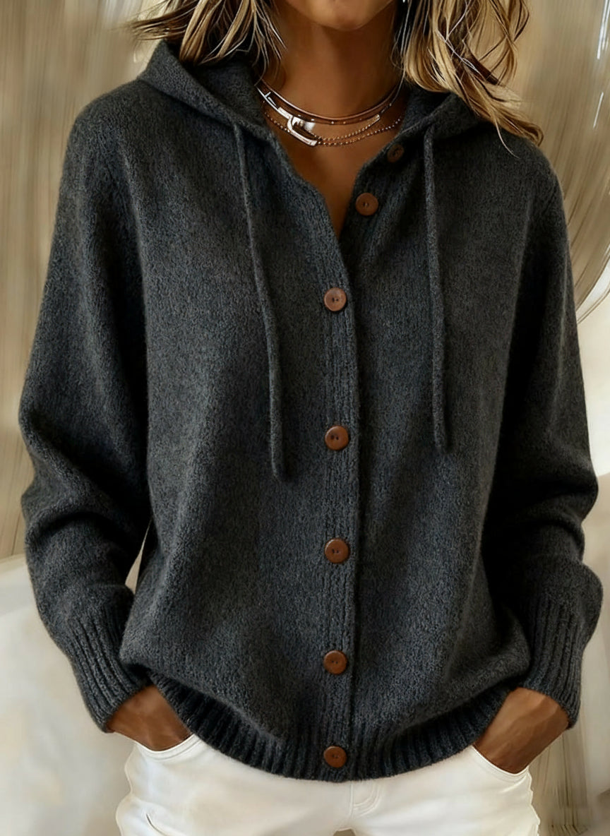 Cardigan Soléna – Maille Jacquard à Capuche Style Rétro