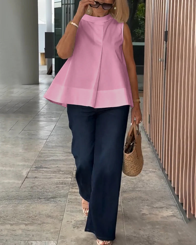 Sana – Blouse unie sans manches au style minimal chic