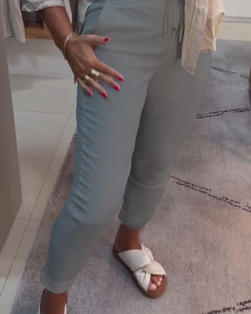 Nahia – Pantalon fluide à cordon, taille élastique, coupe droite décontractée