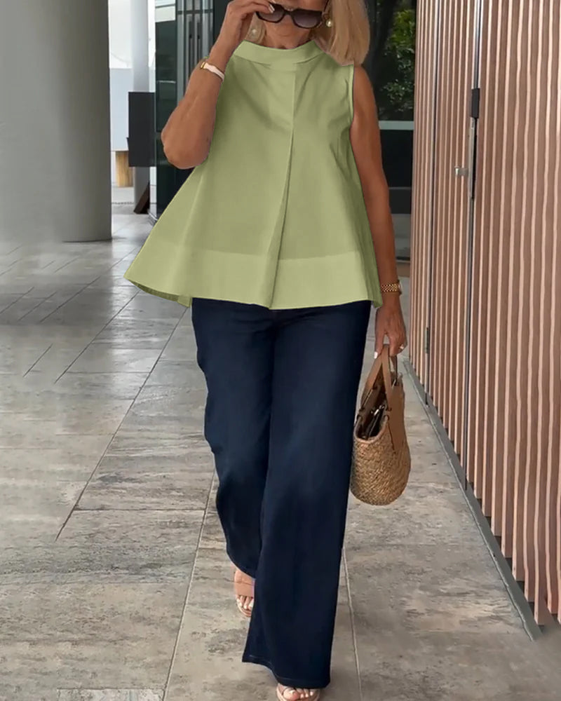 Sana – Blouse unie sans manches au style minimal chic