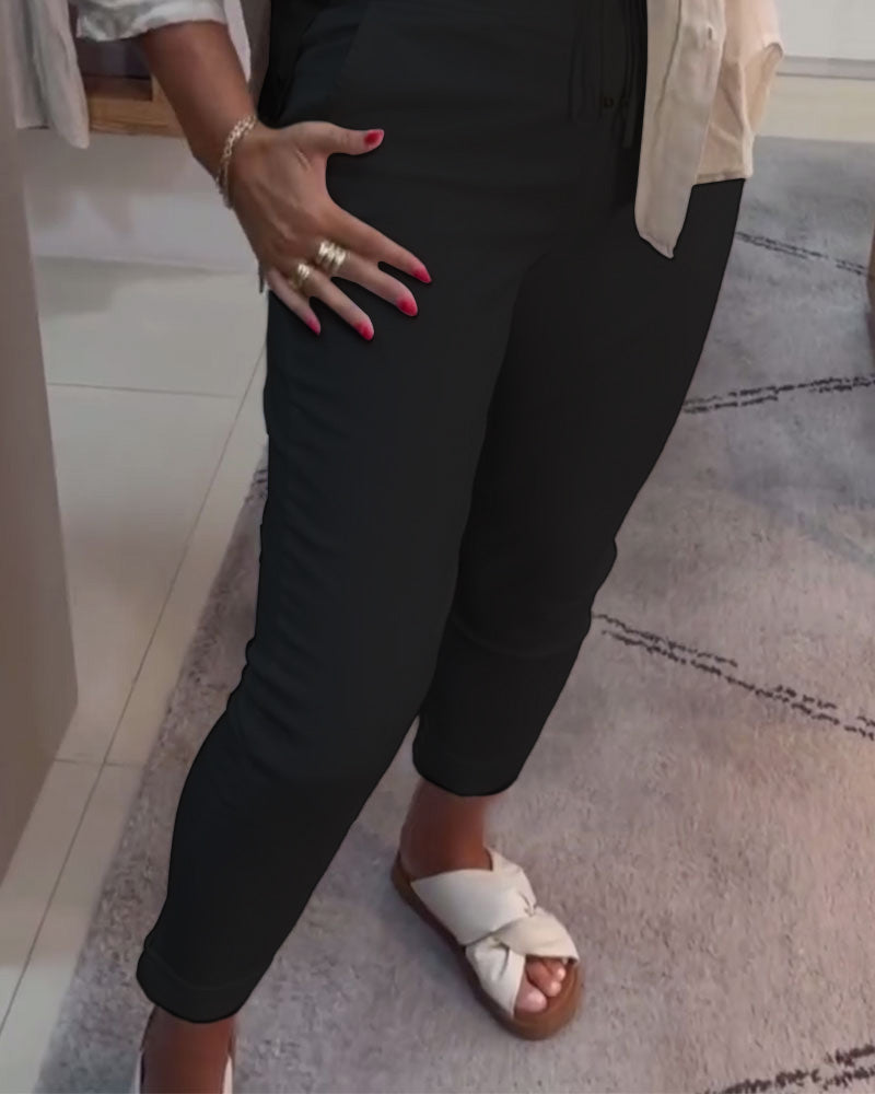 Nahia – Pantalon fluide à cordon, taille élastique, coupe droite décontractée