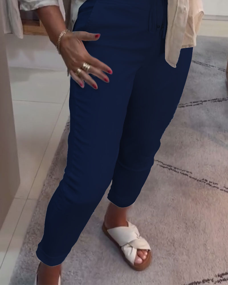 Nahia – Pantalon fluide à cordon, taille élastique, coupe droite décontractée