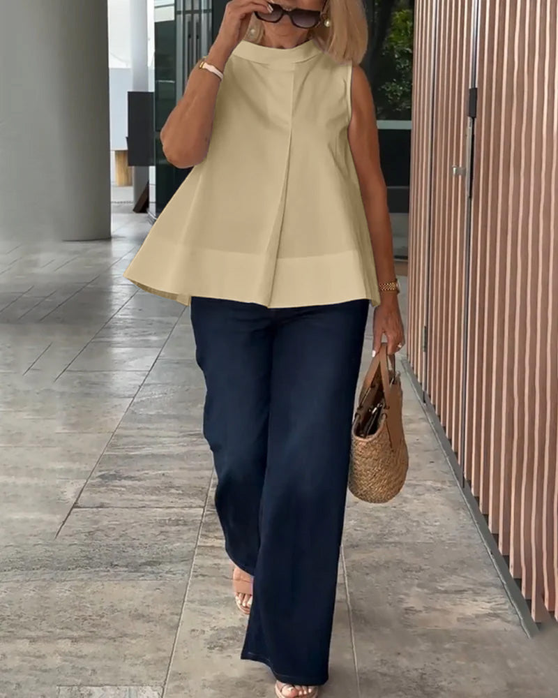 Sana – Blouse unie sans manches au style minimal chic