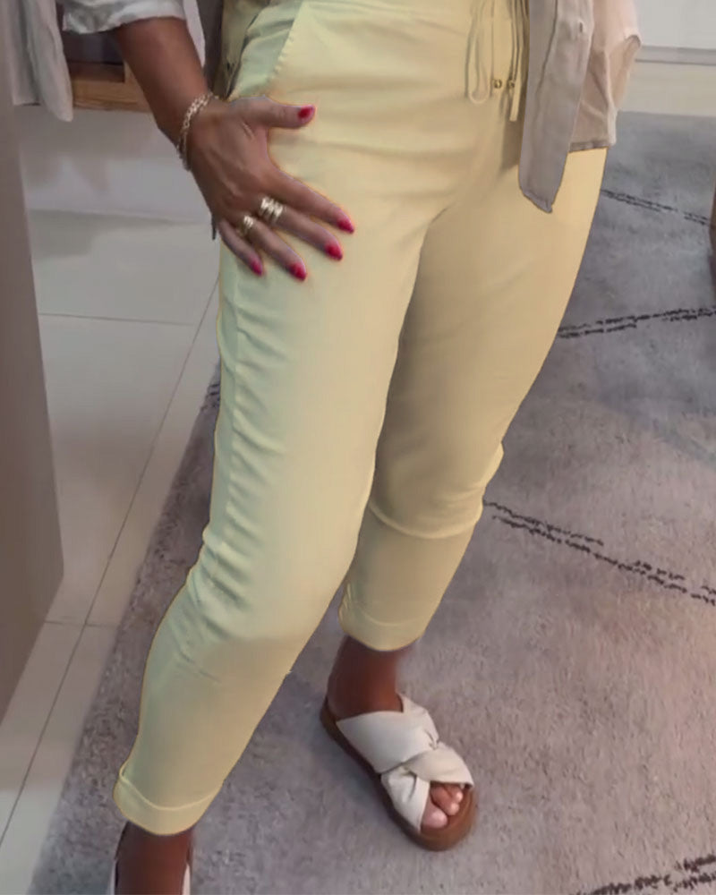 Nahia – Pantalon fluide à cordon, taille élastique, coupe droite décontractée