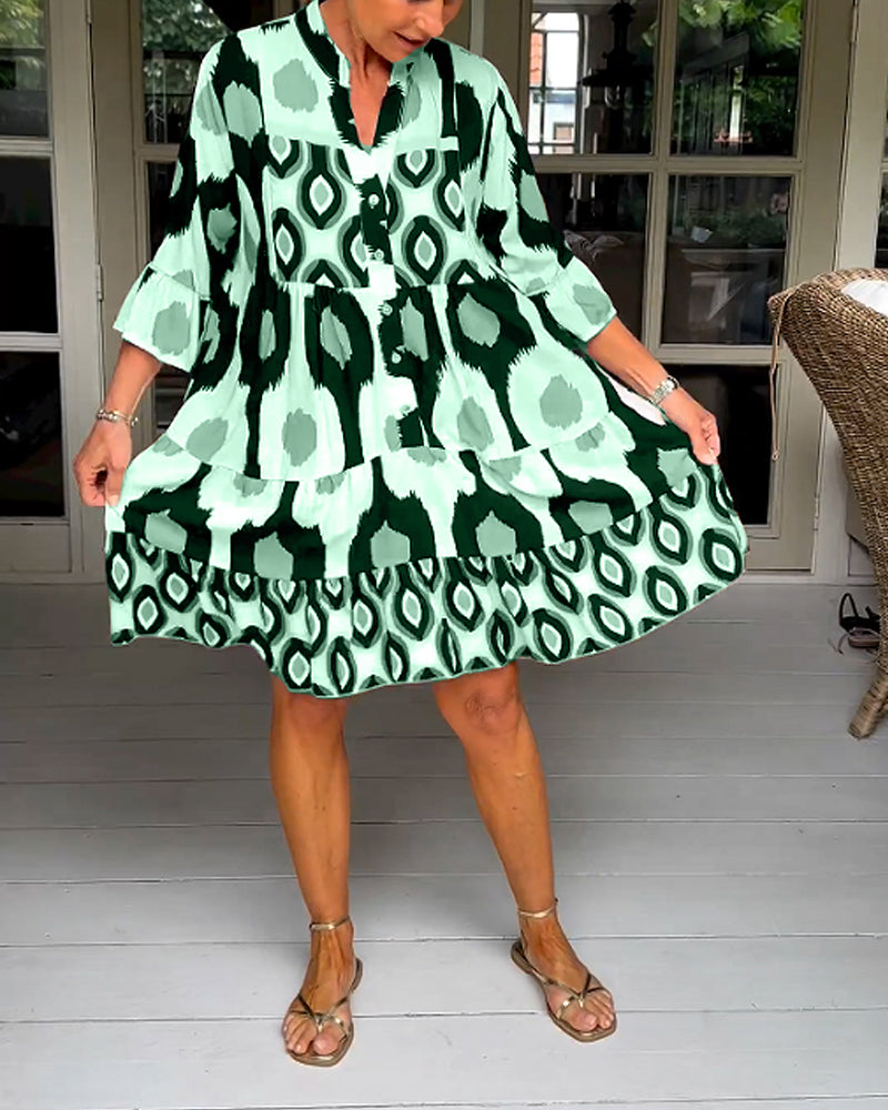 Ysia – Robe fluide imprimée manches 3/4, col V, style bohème chic