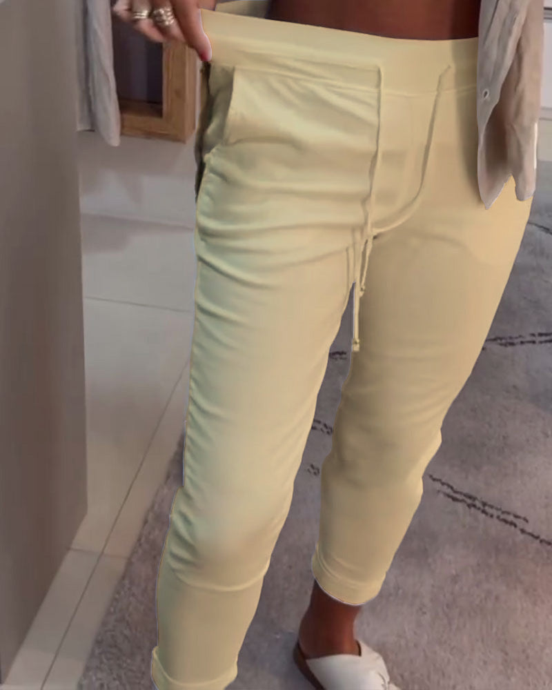 Nahia – Pantalon fluide à cordon, taille élastique, coupe droite décontractée