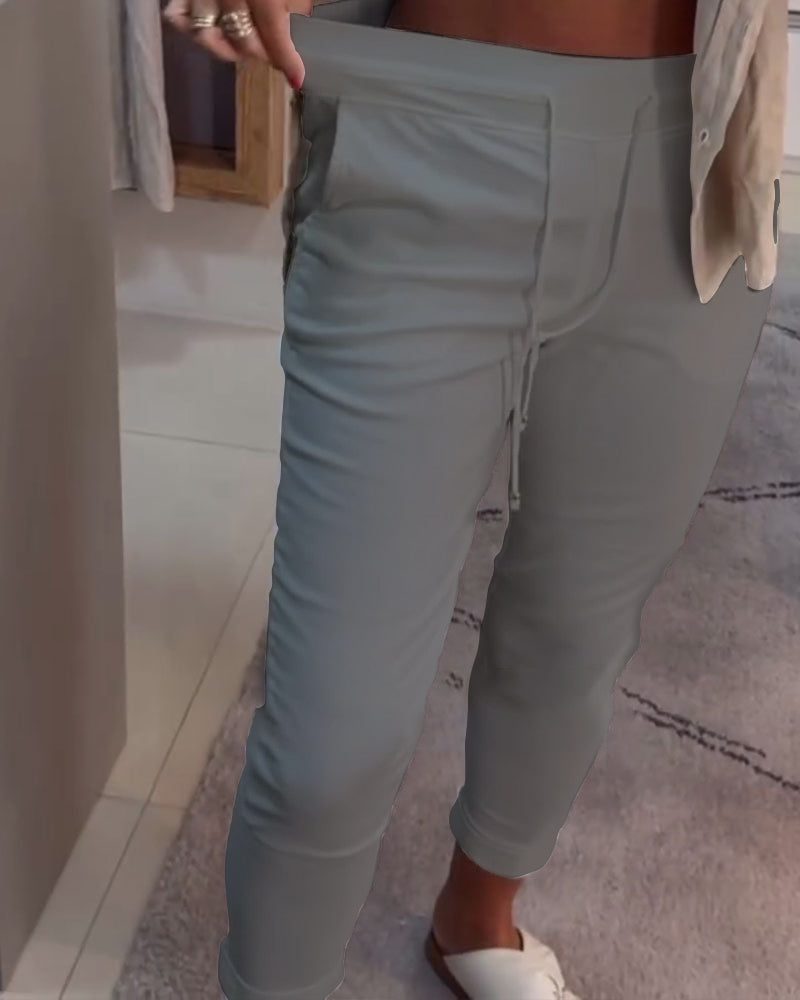 Nahia – Pantalon fluide à cordon, taille élastique, coupe droite décontractée