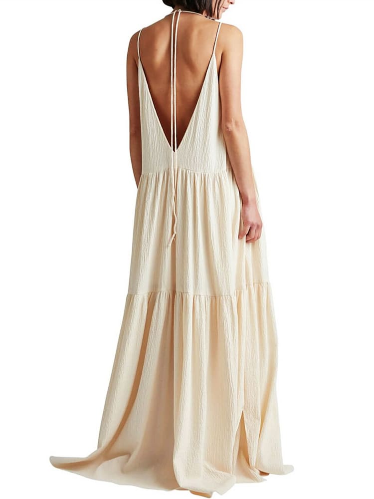 Alyra – robe longue fluide asymétrique col V esprit plage
