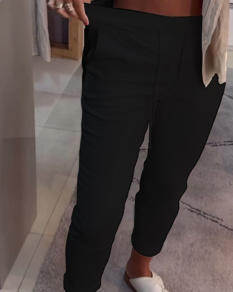 Nahia – Pantalon fluide à cordon, taille élastique, coupe droite décontractée