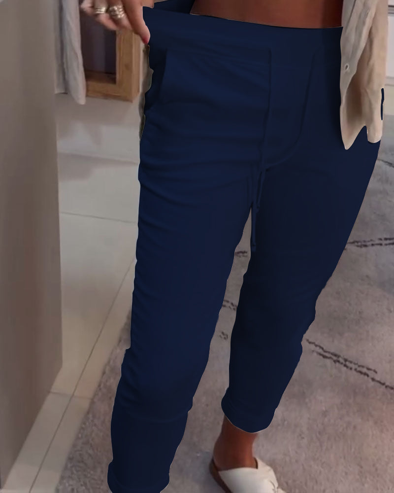 Nahia – Pantalon fluide à cordon, taille élastique, coupe droite décontractée