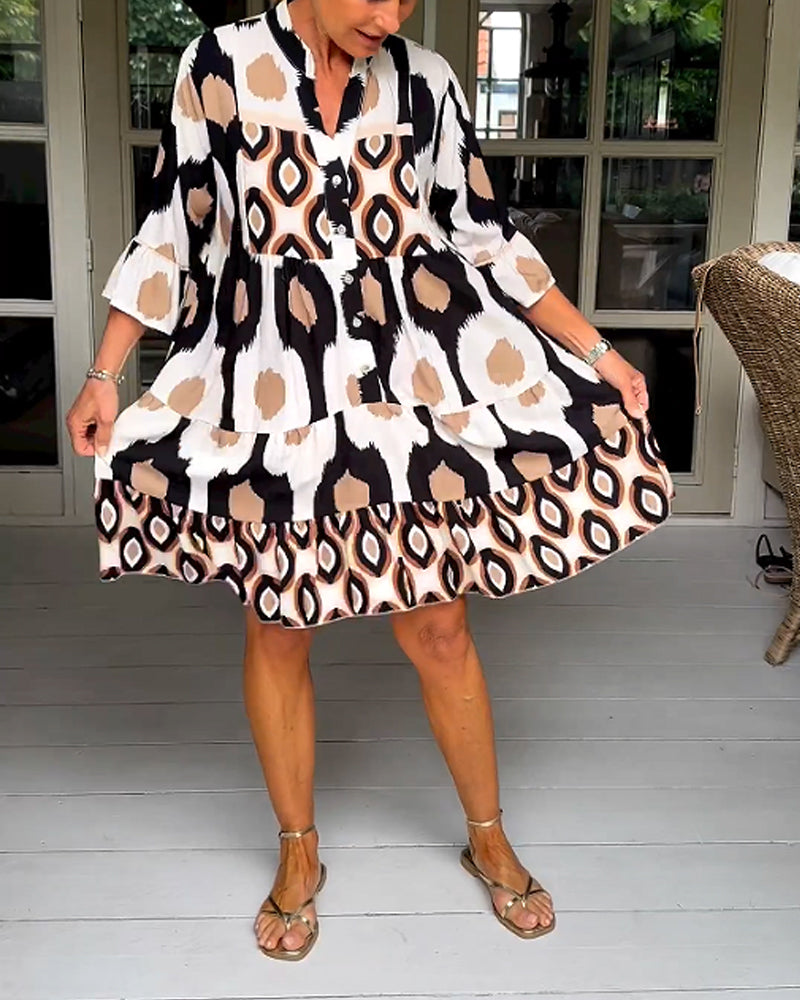 Ysia – Robe fluide imprimée manches 3/4, col V, style bohème chic