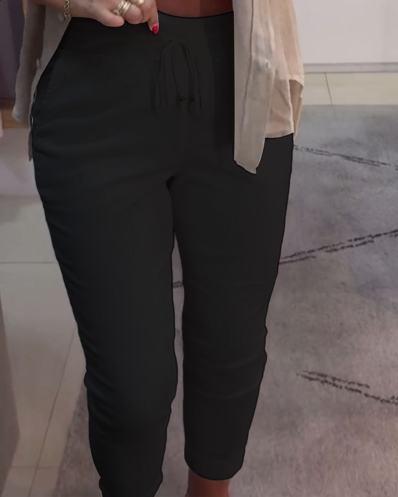 Nahia – Pantalon fluide à cordon, taille élastique, coupe droite décontractée