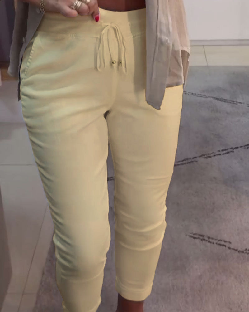 Nahia – Pantalon fluide à cordon, taille élastique, coupe droite décontractée