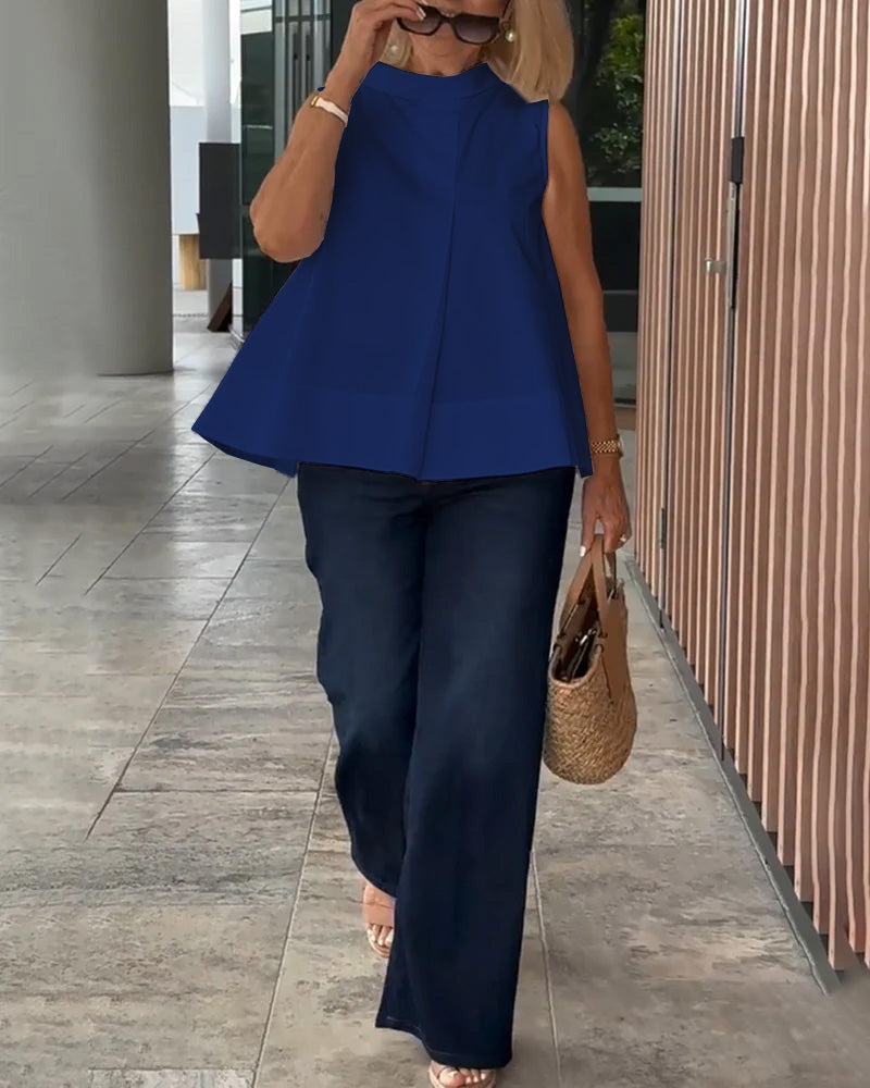 Sana – Blouse unie sans manches au style minimal chic