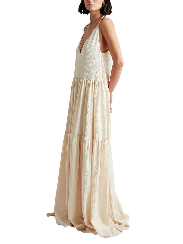 Alyra – robe longue fluide asymétrique col V esprit plage