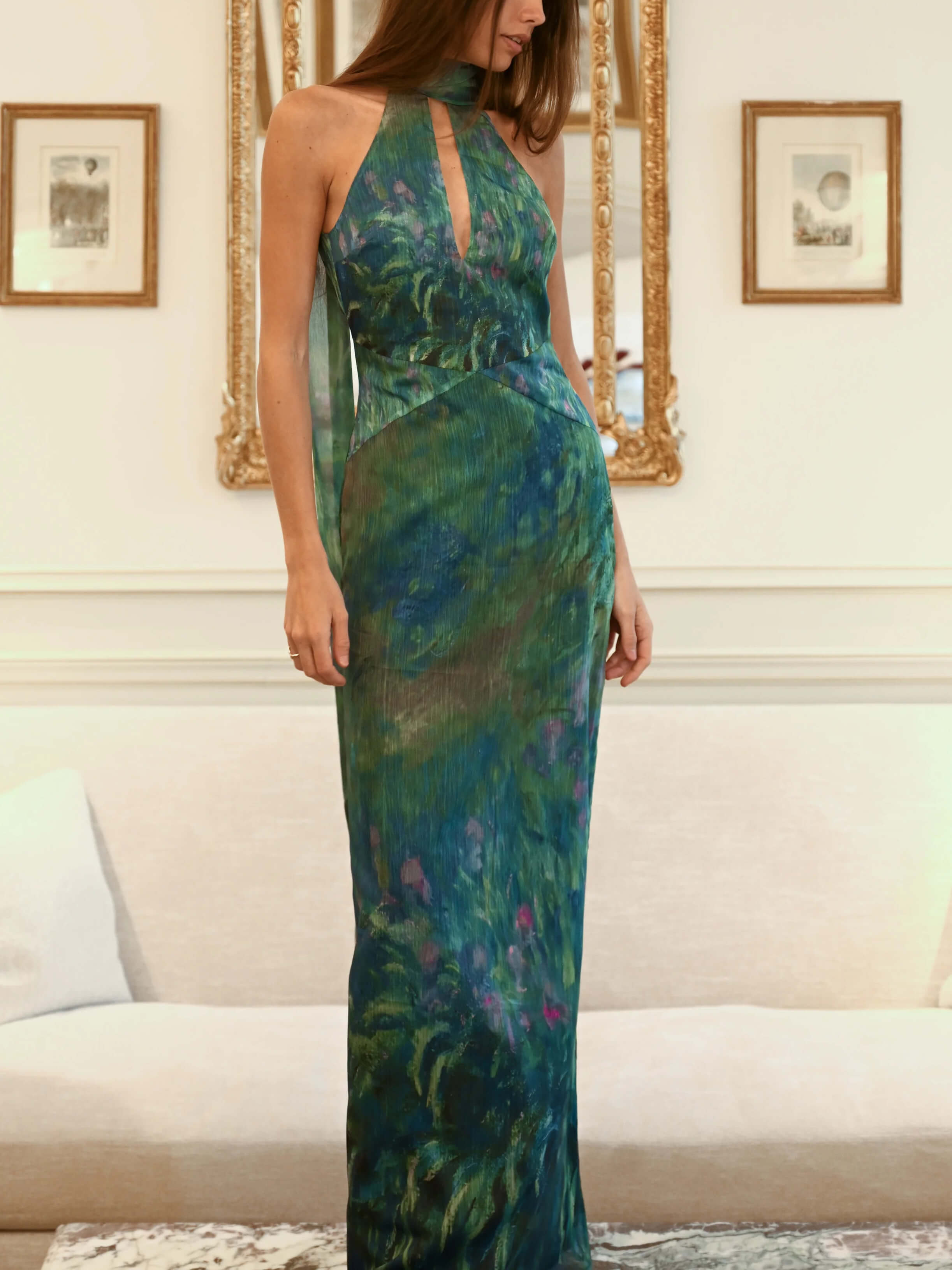 Irisae – robe longue fluide imprimée Monet inspiration florale
