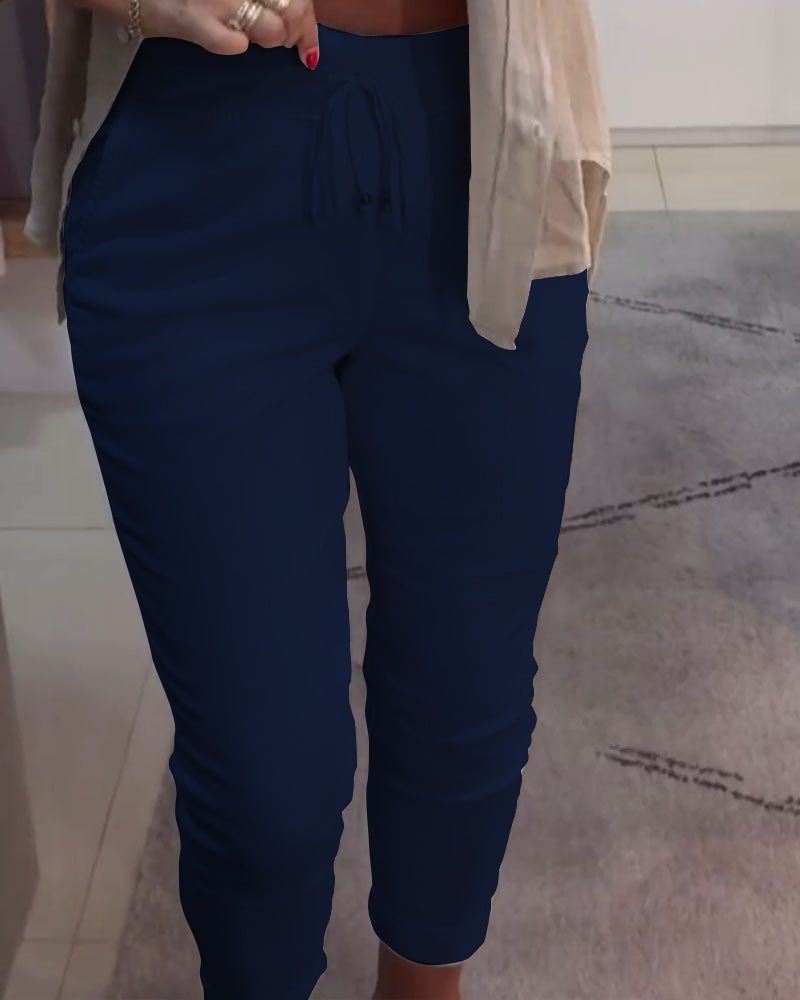Nahia – Pantalon fluide à cordon, taille élastique, coupe droite décontractée