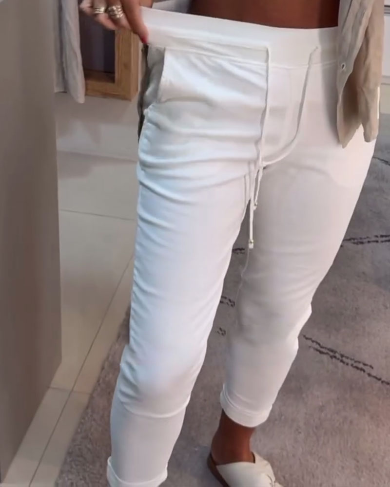 Nahia – Pantalon fluide à cordon, taille élastique, coupe droite décontractée