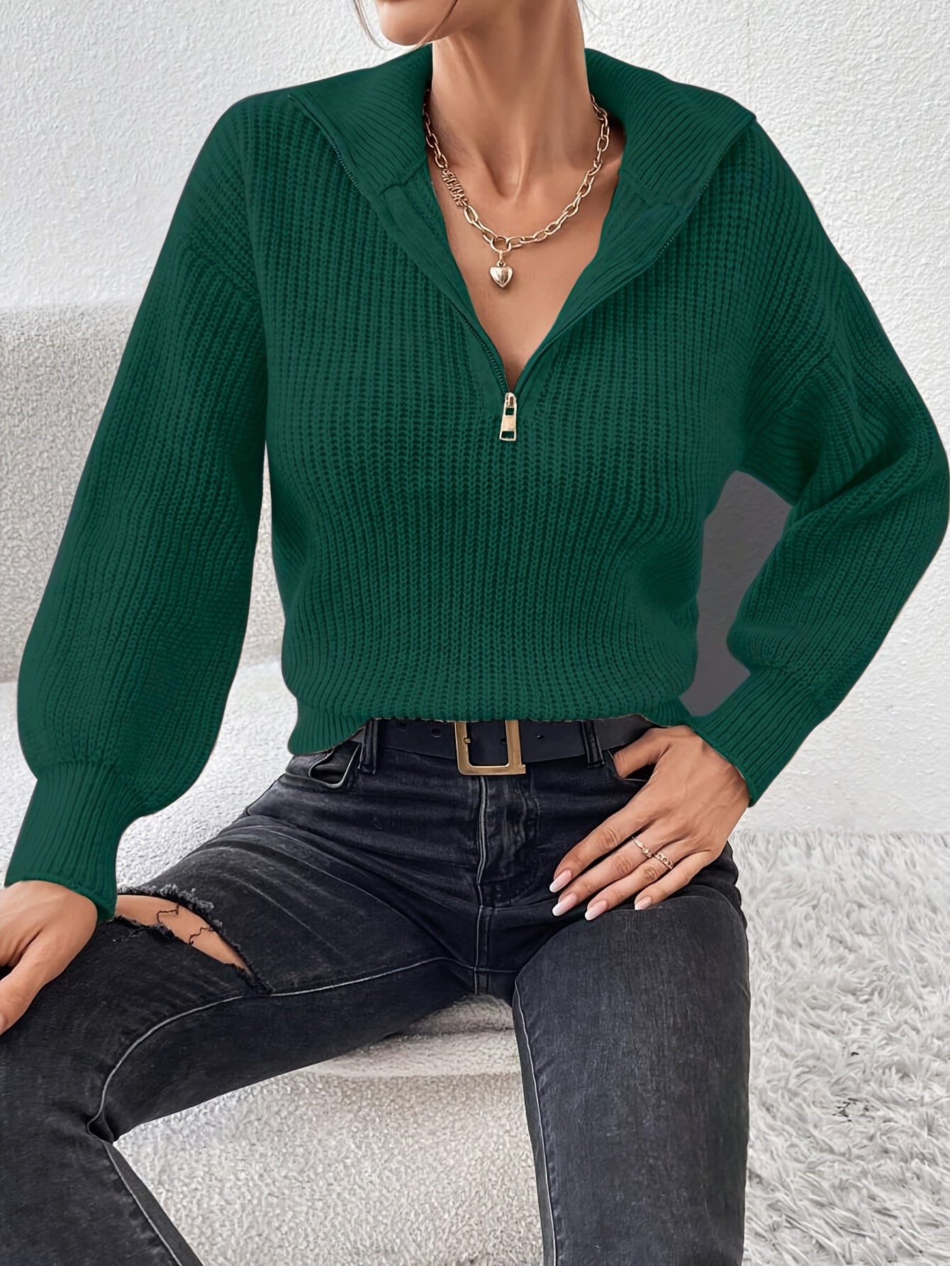 Élora - Pull en maille col V zippé