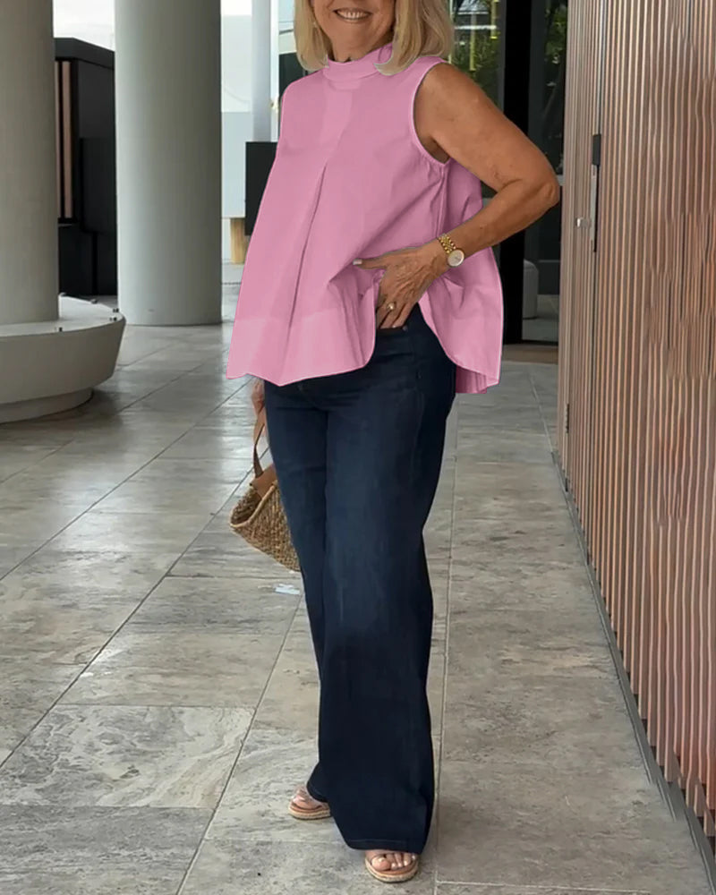 Sana – Blouse unie sans manches au style minimal chic