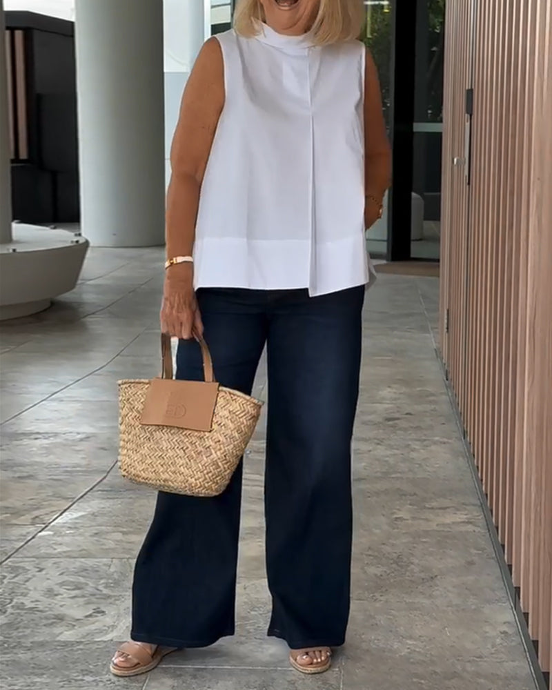 Sana – Blouse unie sans manches au style minimal chic