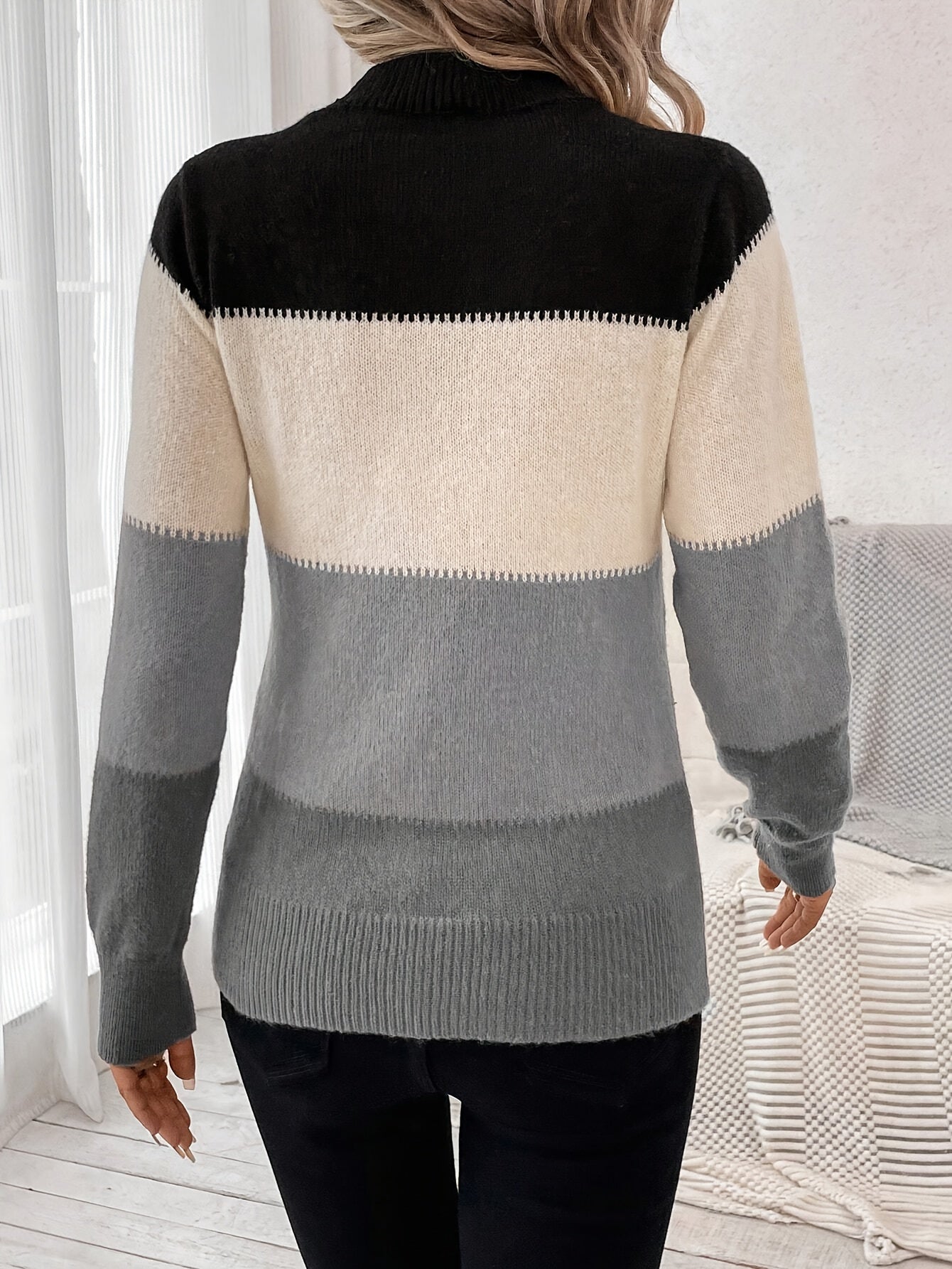 Pullover en tricot à blocs de couleurs