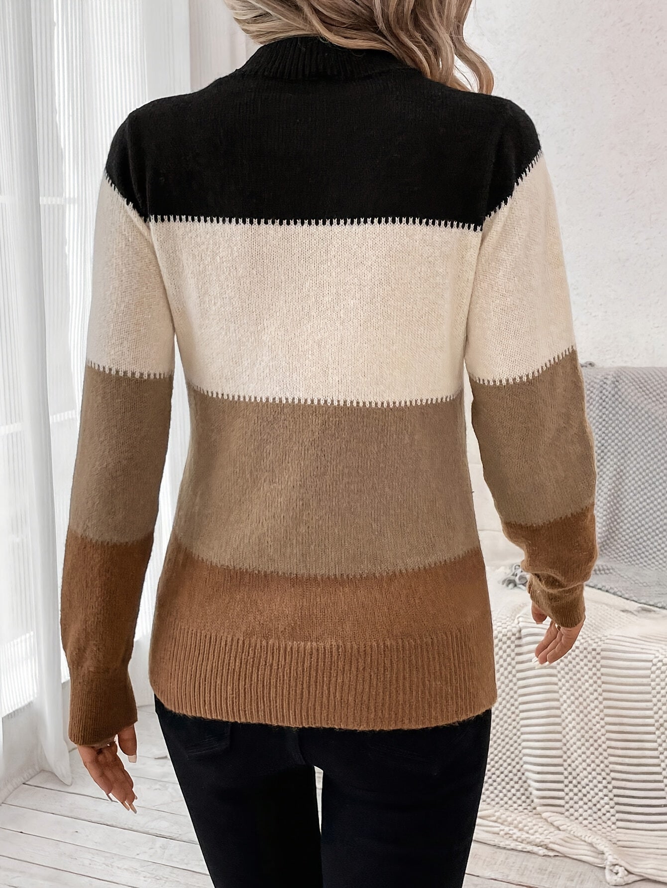 Pullover en tricot à blocs de couleurs