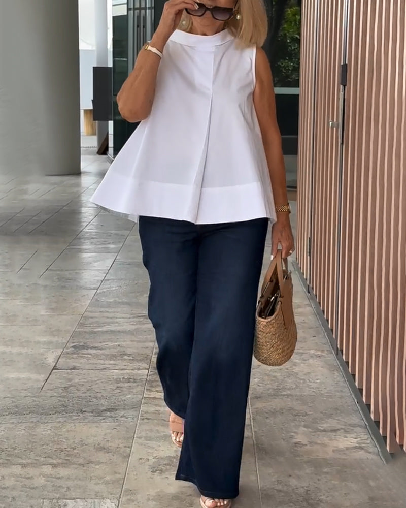 Sana – Blouse unie sans manches au style minimal chic