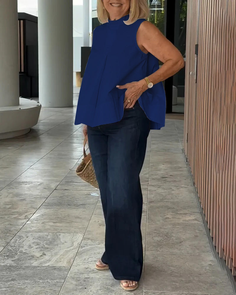 Sana – Blouse unie sans manches au style minimal chic