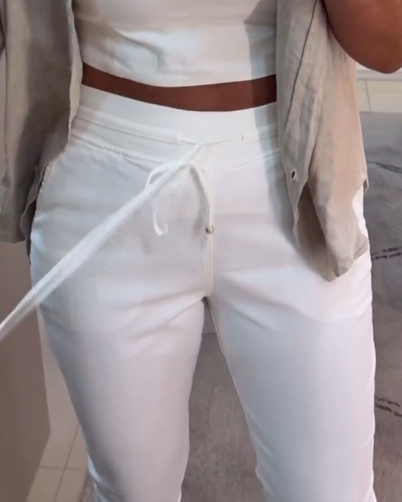 Nahia – Pantalon fluide à cordon, taille élastique, coupe droite décontractée