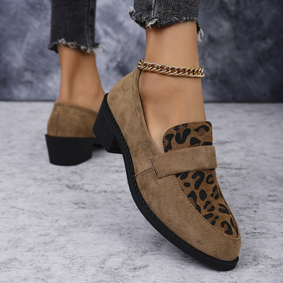 Lina – Mocassins femme à talon imprimé léopard