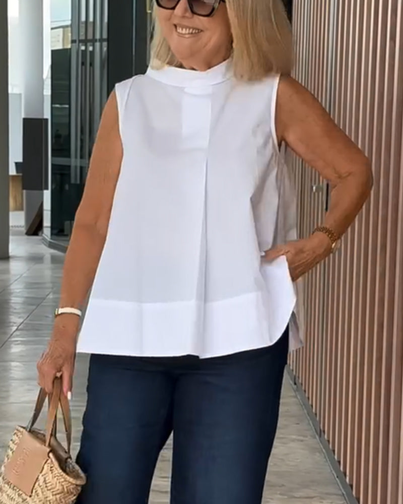 Sana – Blouse unie sans manches au style minimal chic
