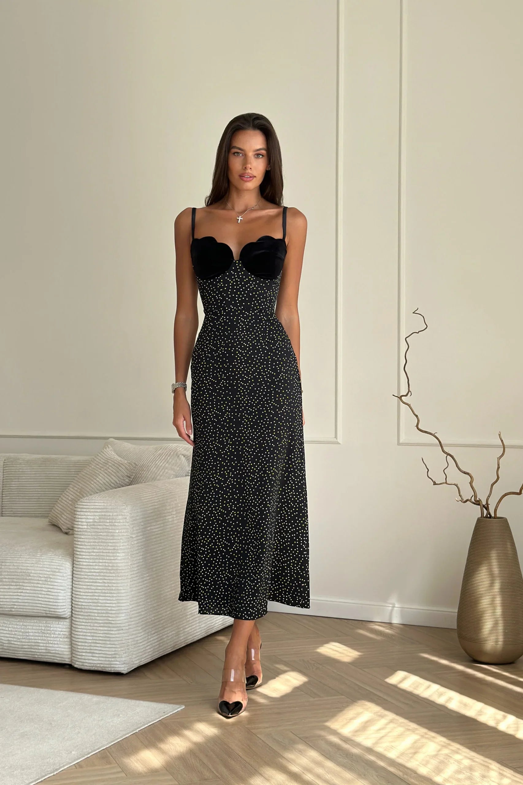 Merry - Robe Midi en Velours avec Insert