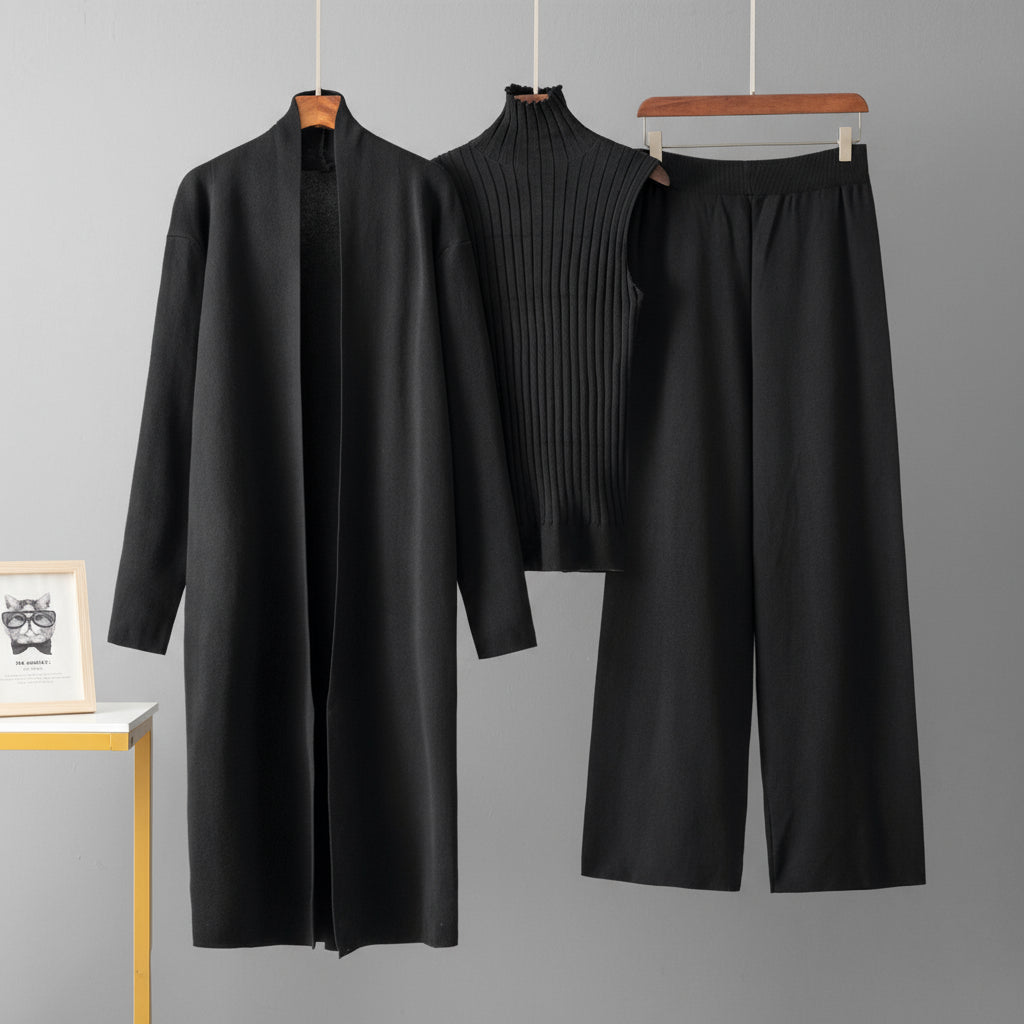 Ensemble Adara – Manteau, Pull et Pantalon Ample Élégant