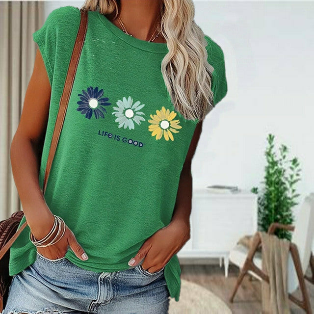 T-Shirt Décontracté À Imprimé Marguerite