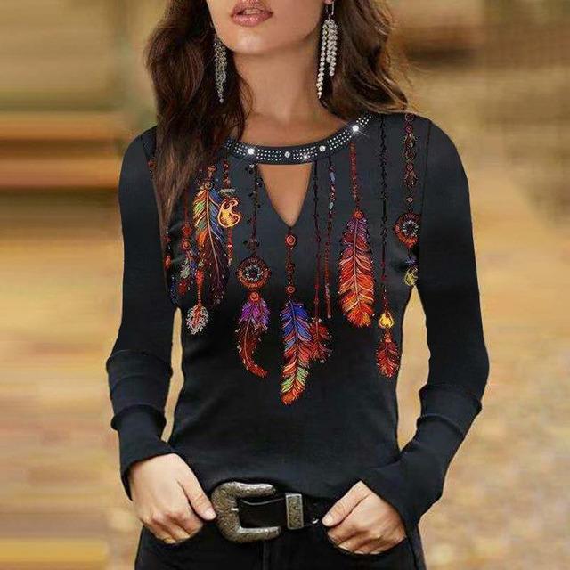 Blouse Sexy À Imprimé Plumes