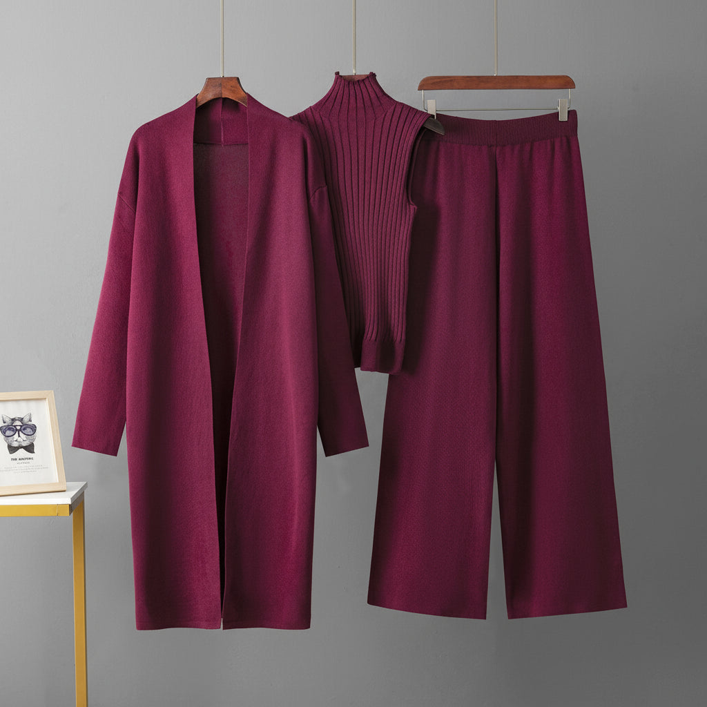 Ensemble Adara – Manteau, Pull et Pantalon Ample Élégant