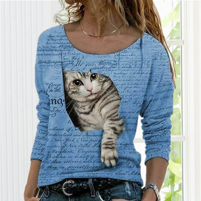 T-Shirt Décontracté À Imprimé Chat