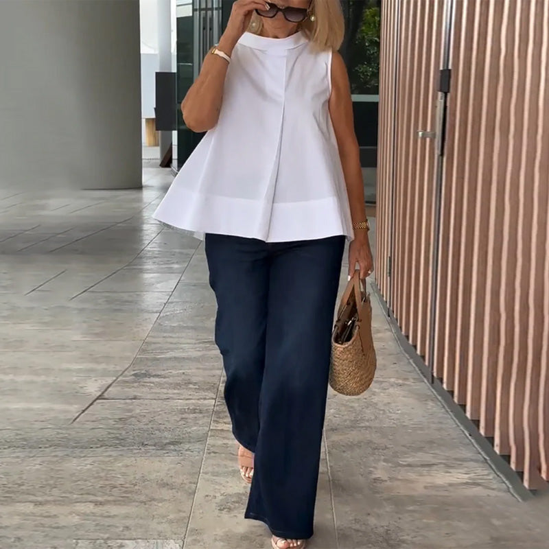 Sana – Blouse unie sans manches au style minimal chic
