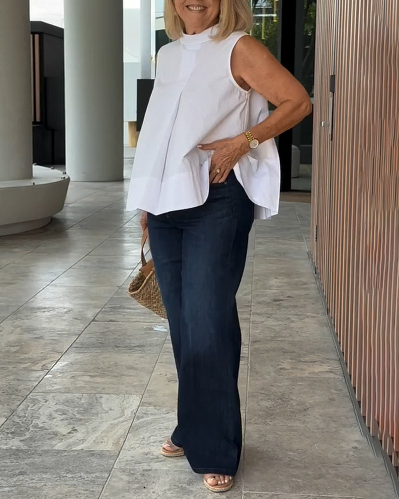 Sana – Blouse unie sans manches au style minimal chic