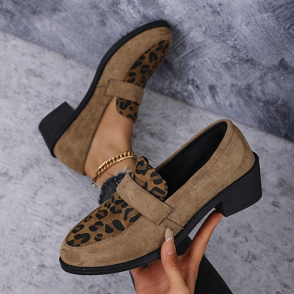 Lina – Mocassins femme à talon imprimé léopard