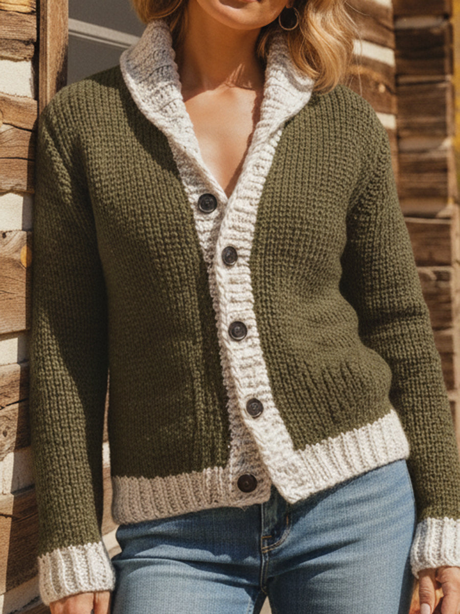 Cardigan Dhalia – Col V & Détails Contrastés Rétro