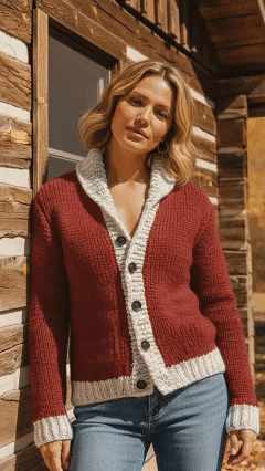 Cardigan Dhalia – Col V & Détails Contrastés Rétro