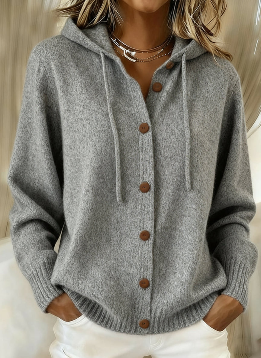 Cardigan Soléna – Maille Jacquard à Capuche Style Rétro