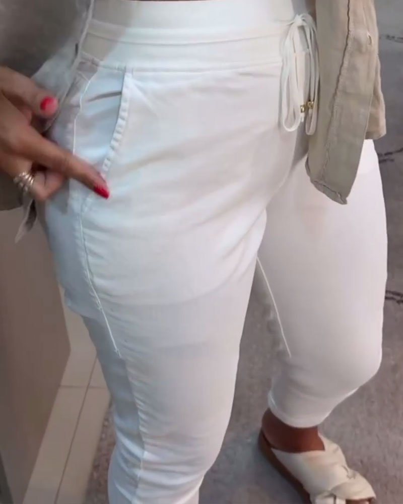 Nahia – Pantalon fluide à cordon, taille élastique, coupe droite décontractée