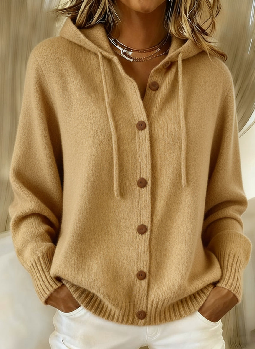 Cardigan Soléna – Maille Jacquard à Capuche Style Rétro