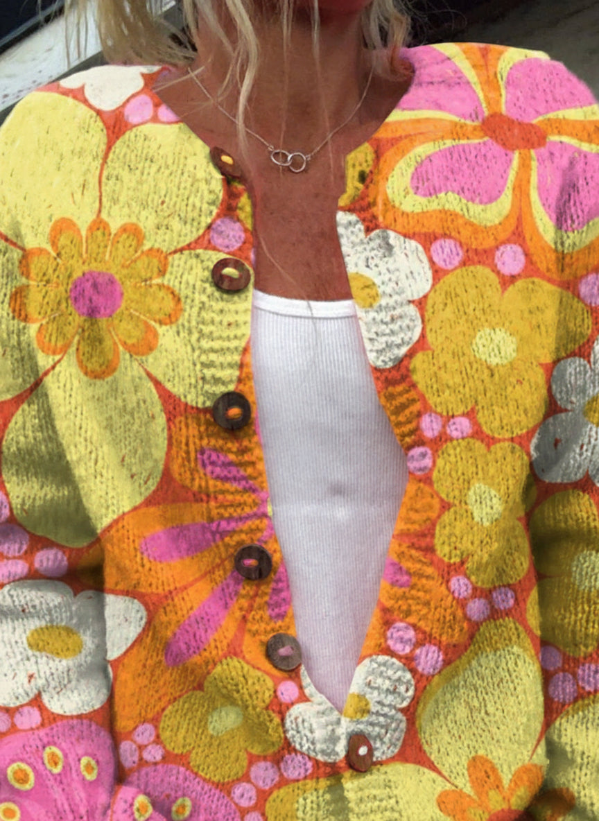 Cardigan Groovia – Fleurs Psychédéliques Vintage