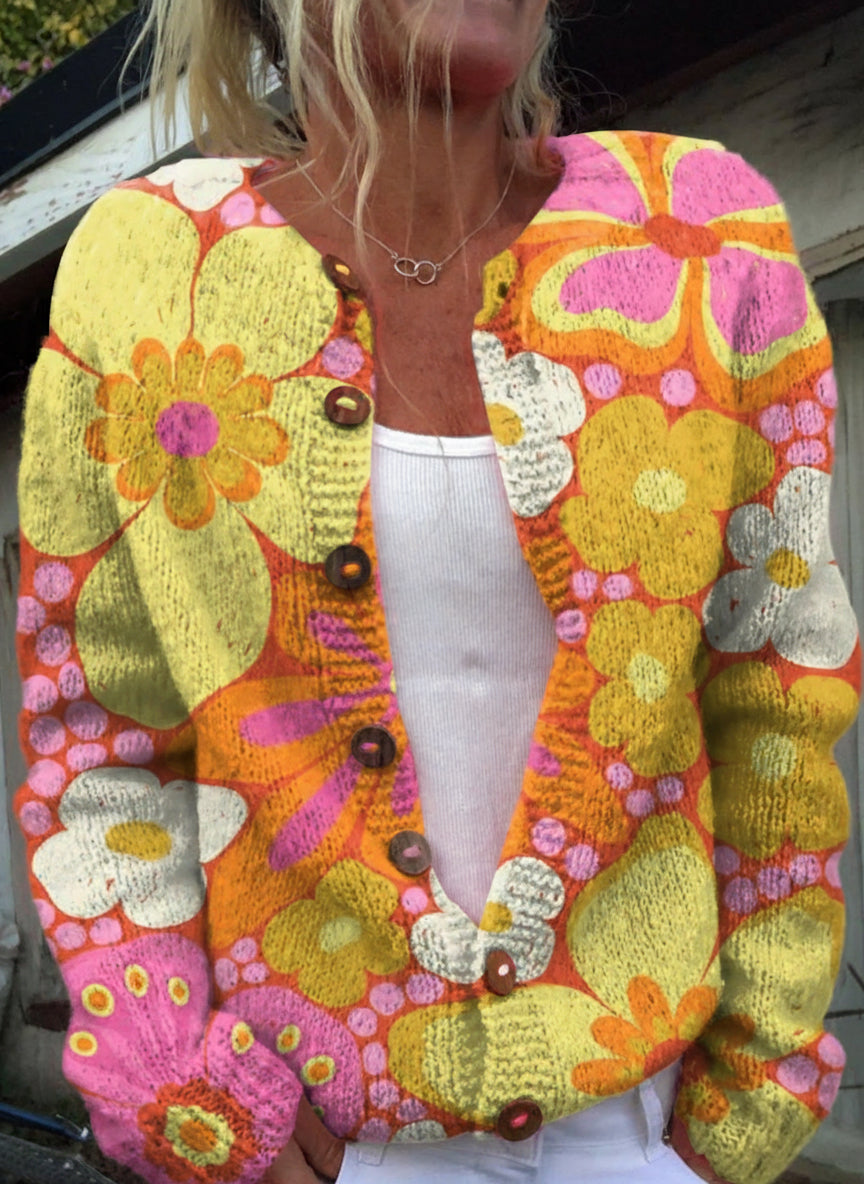 Cardigan Groovia – Fleurs Psychédéliques Vintage