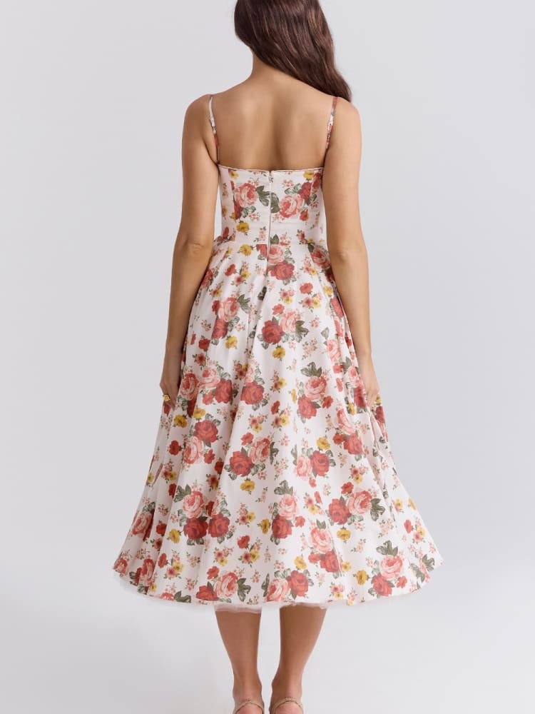 Rosalya – robe midi en tulle imprimé roses, esprit italien romantique